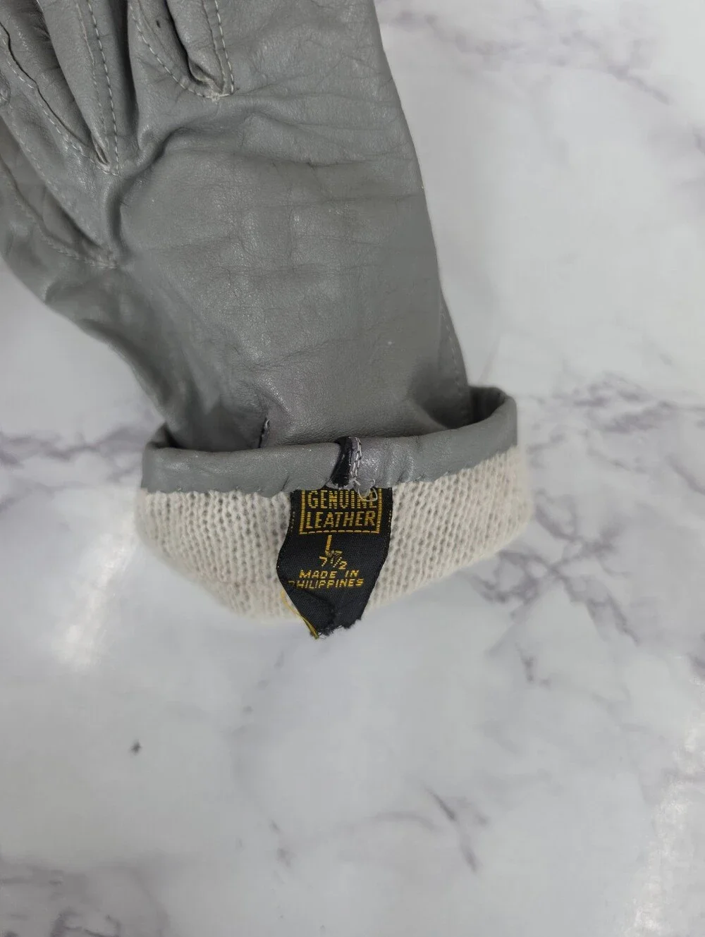 Vintage Leather Driving Gloves Gray with Black Accents And Knot Button